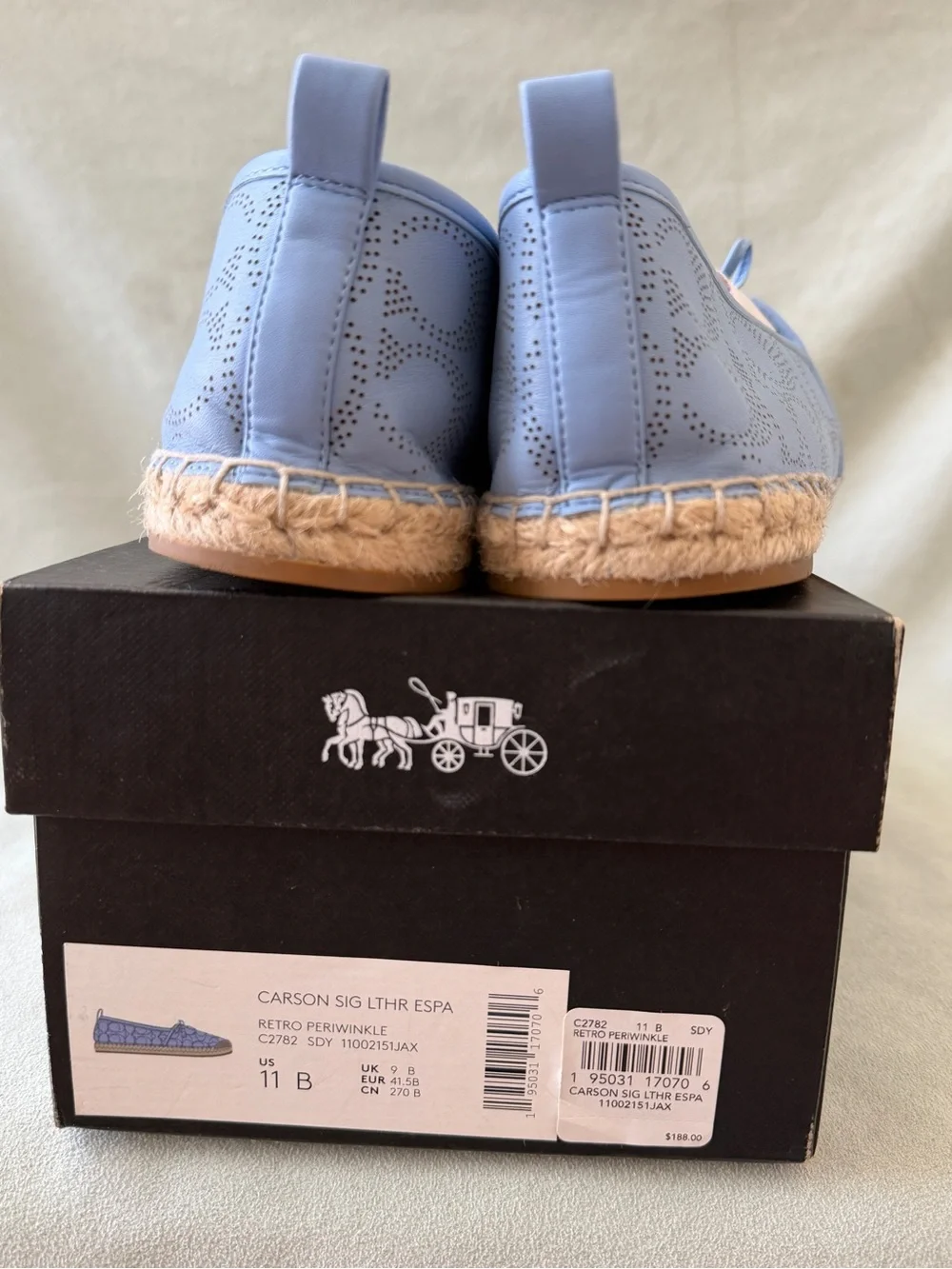 Coach Women's Carson Signature Jacquard Espadrille Loafers Lather Blue Size 11B